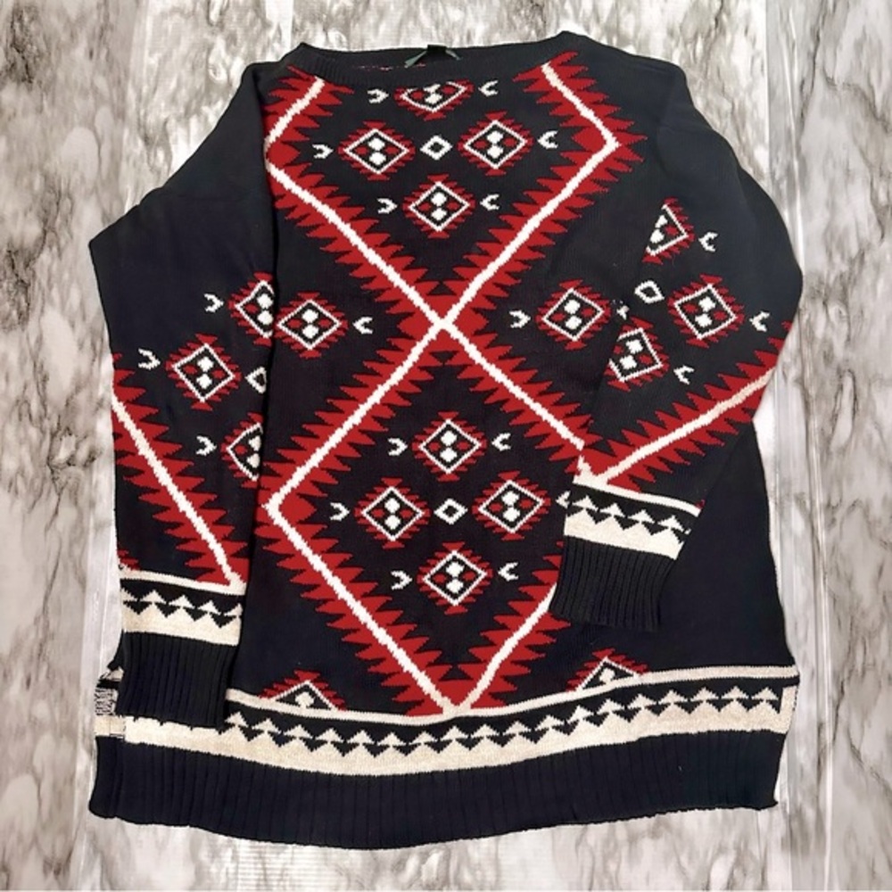 Lauren Ralph Lauren Womens Sz L Aztec Red Black Tunic Sweater Southwestern RLR